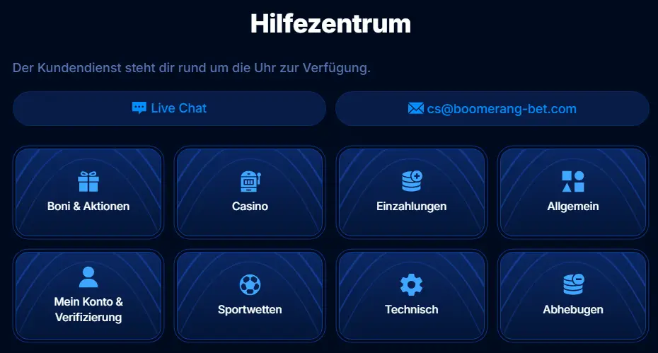 Boomerang Bet Casino Support